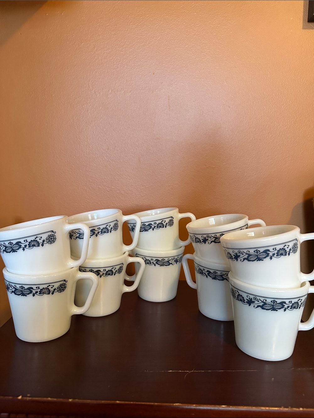 10 Pyrex Old Town Blue milk glass mugs